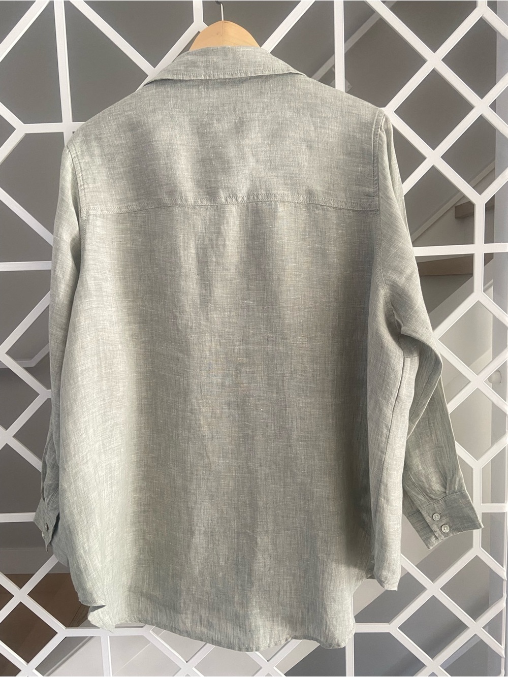 SIGRID OLSEN 100% Linen Shirt 1X Sage Green Button Roll Tab Sleeve Blouse - Picture 3 of 7